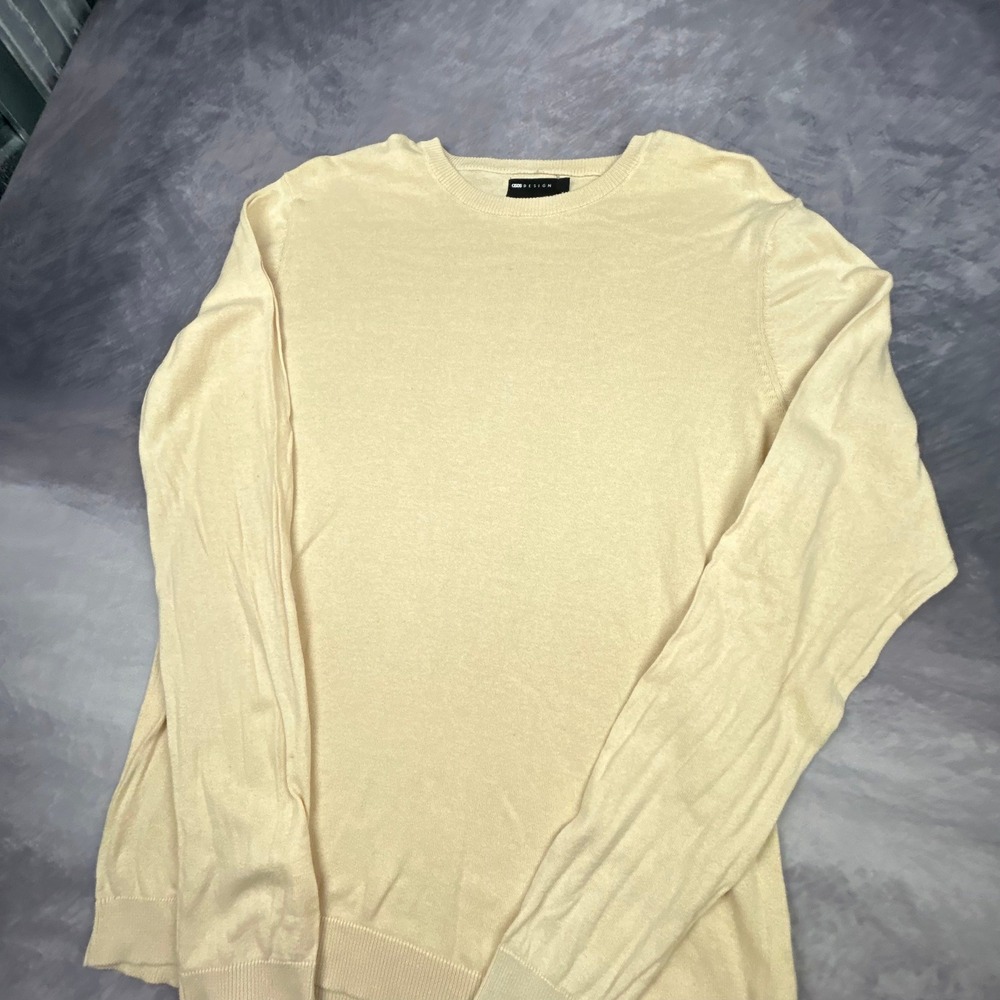 ASOS DESIGN Mens Crewneck Sweater Pale Yellow Cream Y2K Skater Size M - Picture 3 of 8